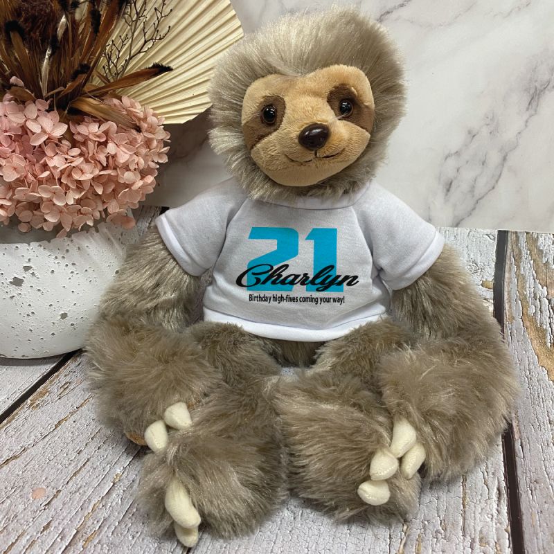 21st Birthday Sloth Plush with Personalised Shirt