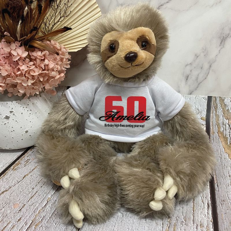 60th Birthday Sloth Plush with Personalised Shirt