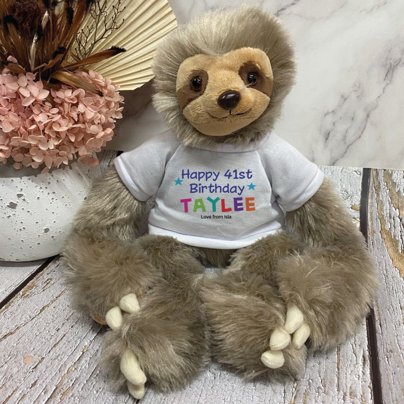 Birthday Sloth Plush with Rainbow Print