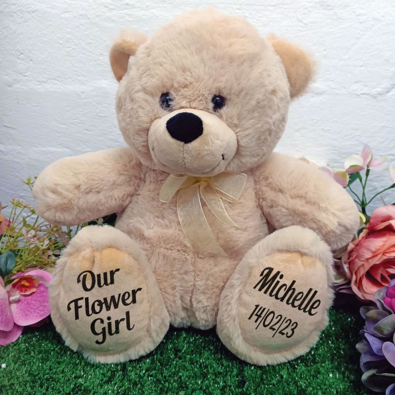 Flower Girl Personalised Teddy Bear 30cm Cream