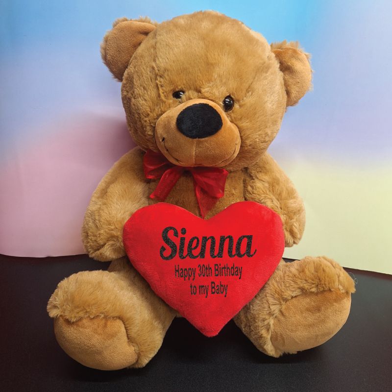 Birthday Bear With Red Heart Brown 40cm