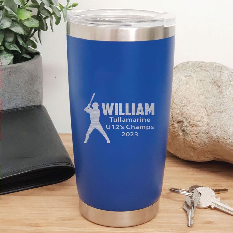 Baseball Coach Engraved Insulated Travel Mug 600ml Dark Blue