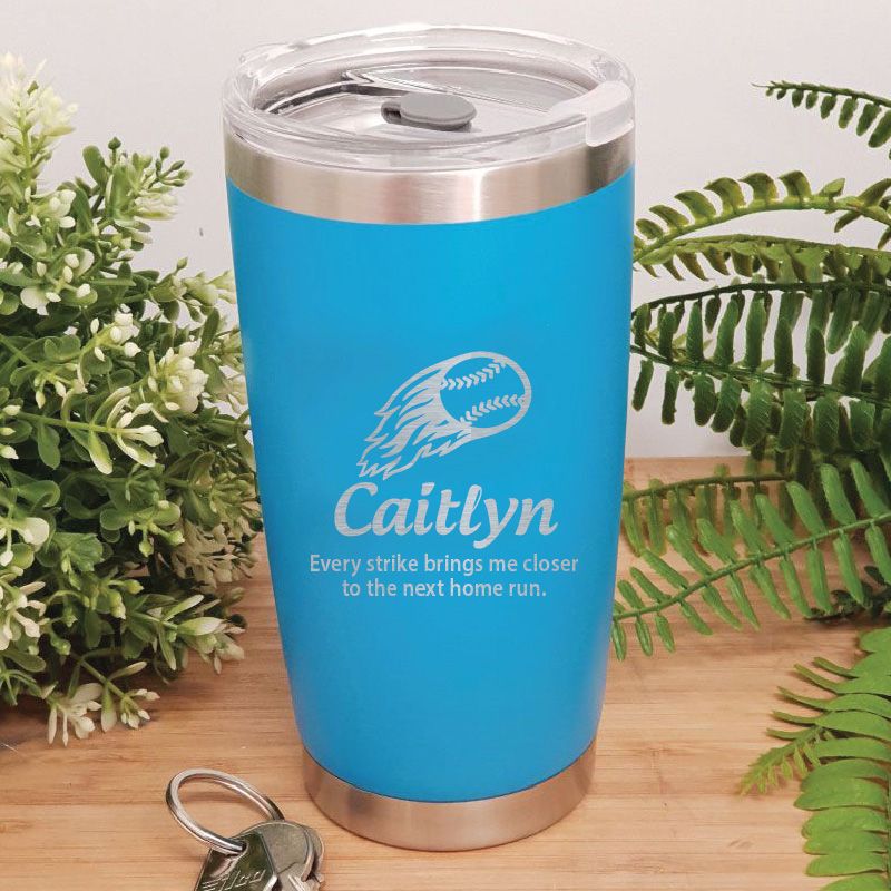 Baseball Coach Engraved Insulated Travel Mug 600ml Light Blue