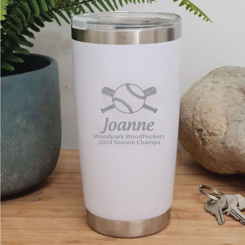 Baseball Coach Engraved Insulated Travel Mug 600ml White