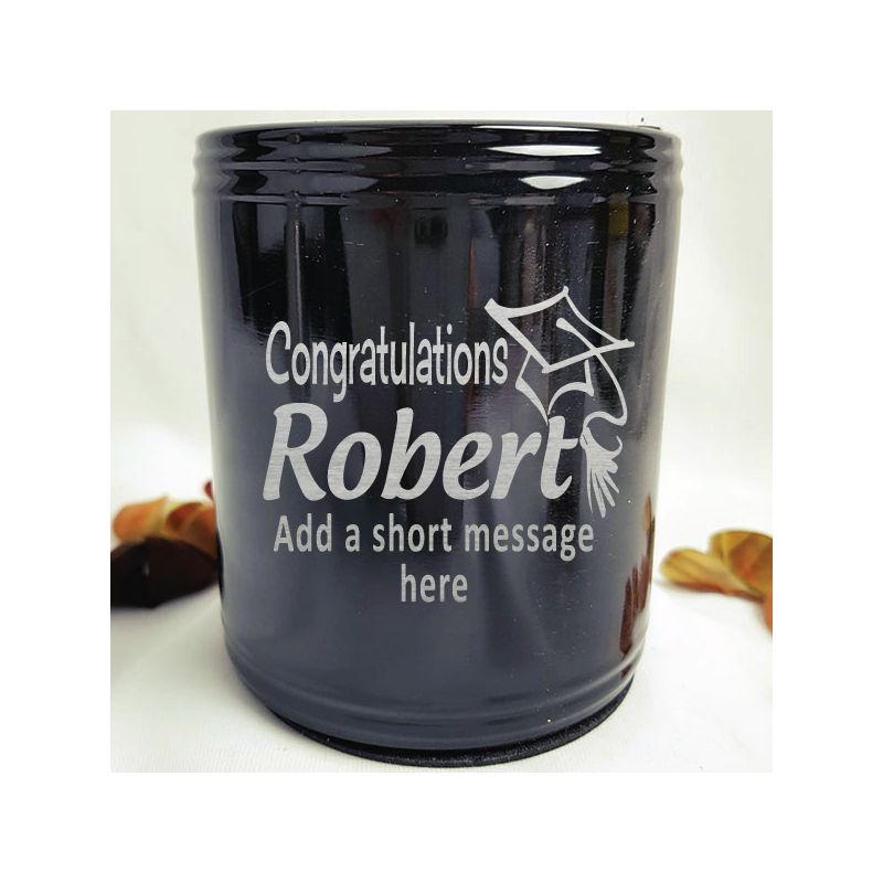 Graduation Engraved Black Can Cooler Personalised