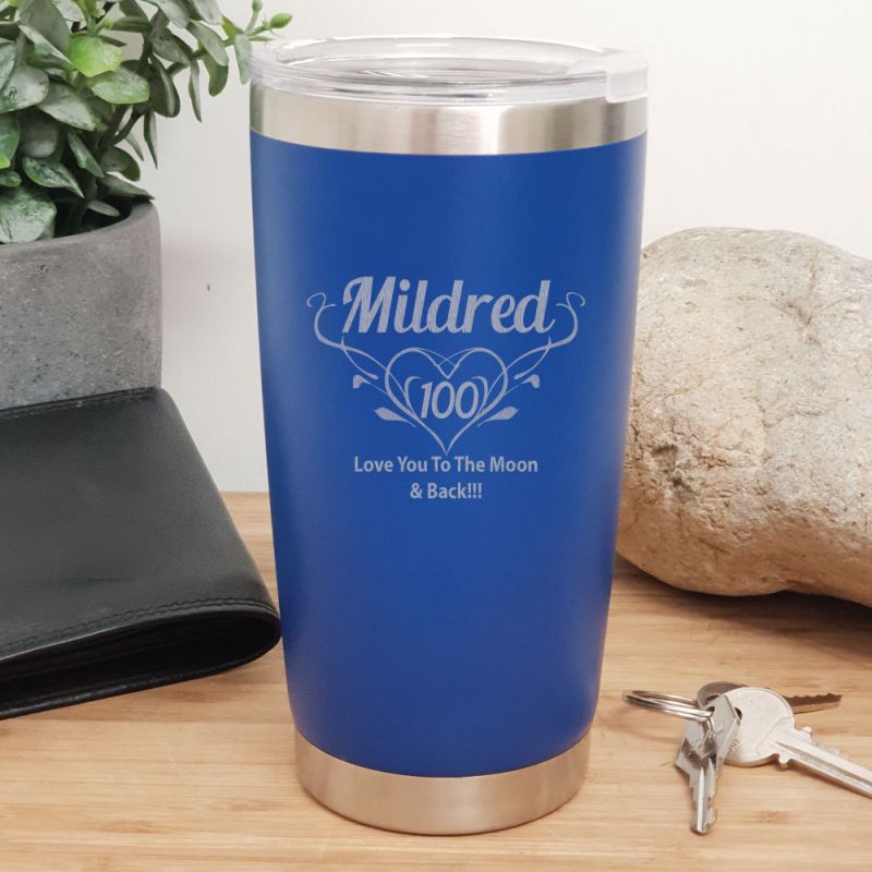100th Insulated Travel Mug 600ml Dark Blue (F)