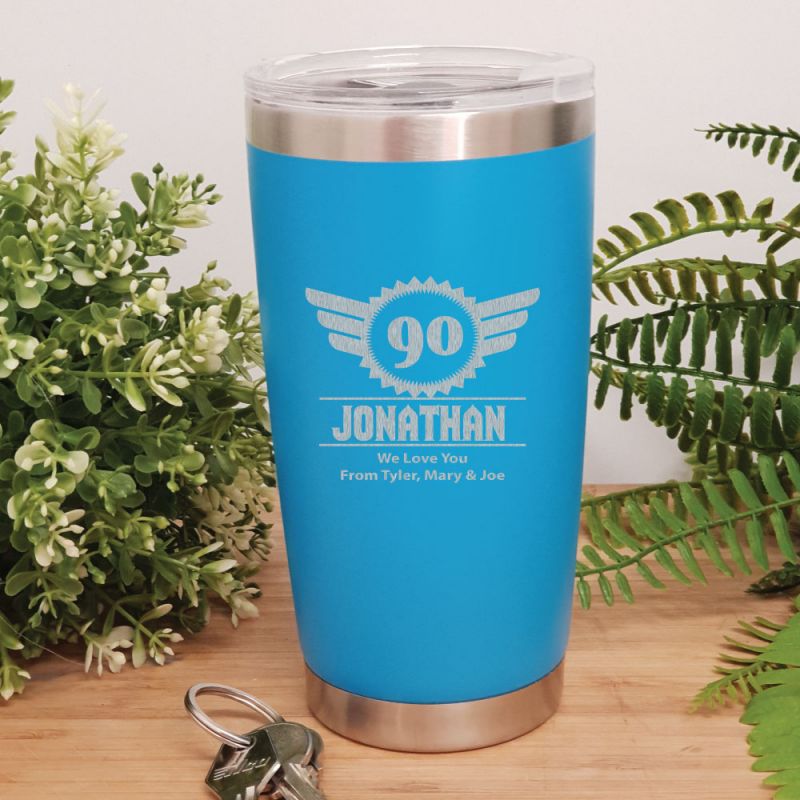 90th Insulated Travel Mug 600ml Light Blue (M)