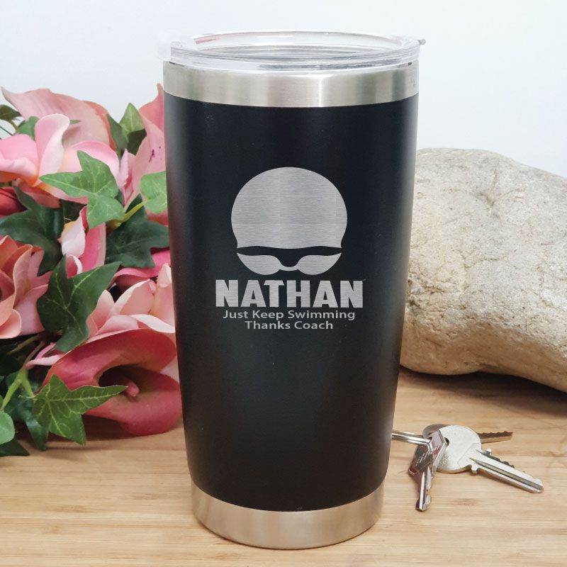 Swim Coach Engraved Insulated Travel Mug 600ml Black