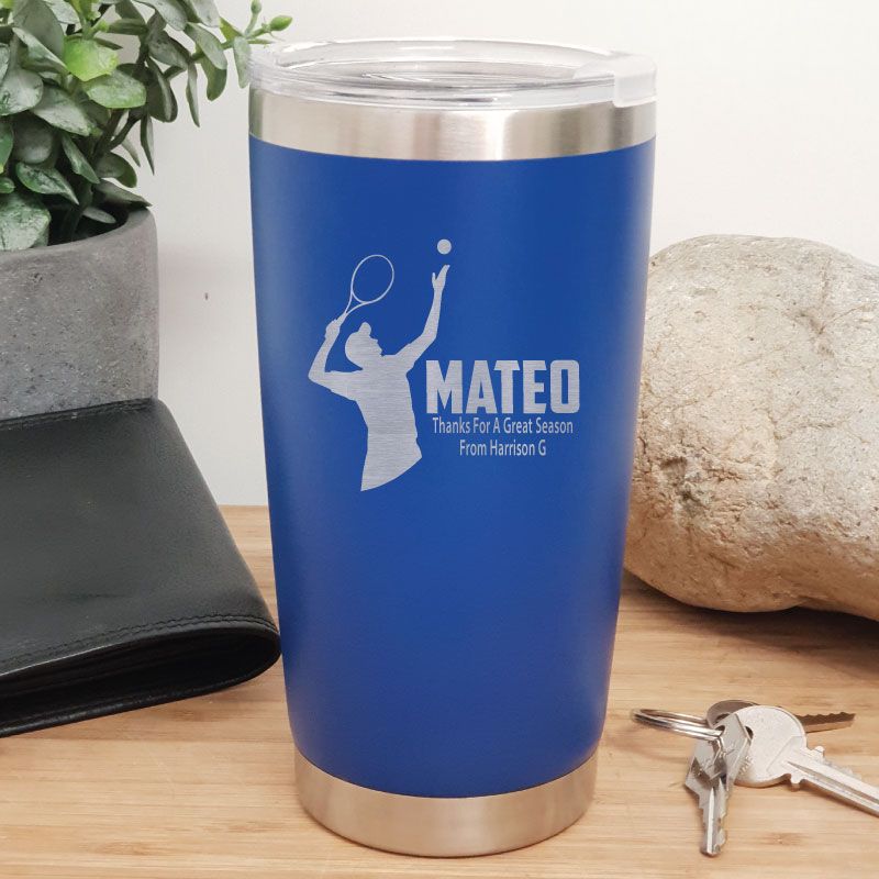 Tennis Coach Engraved Insulated Travel Mug 600ml Dark Blue