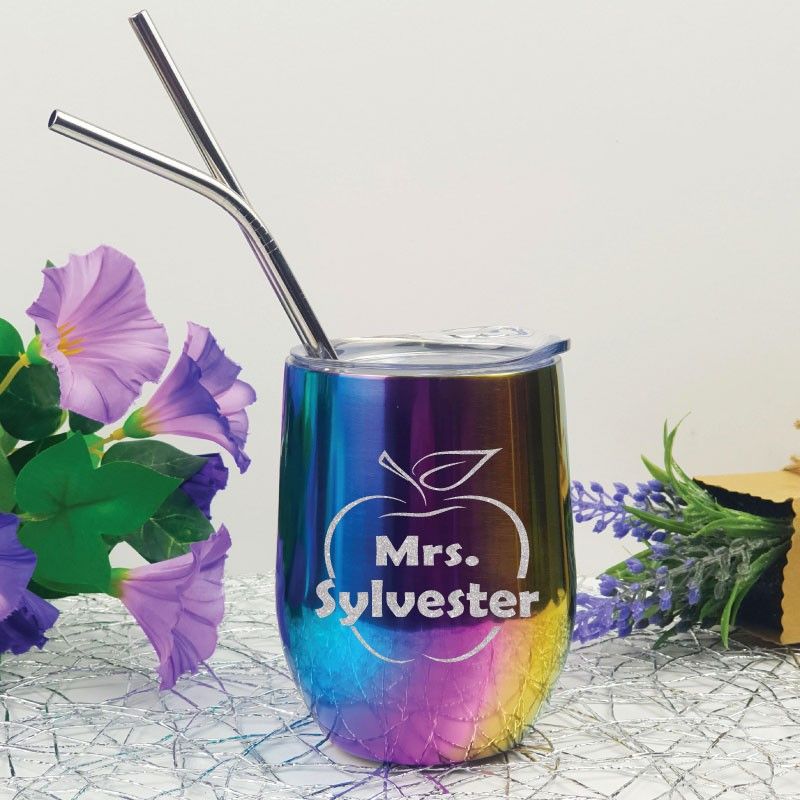 Teacher Rainbow Tumbler Stemless Wine Glass