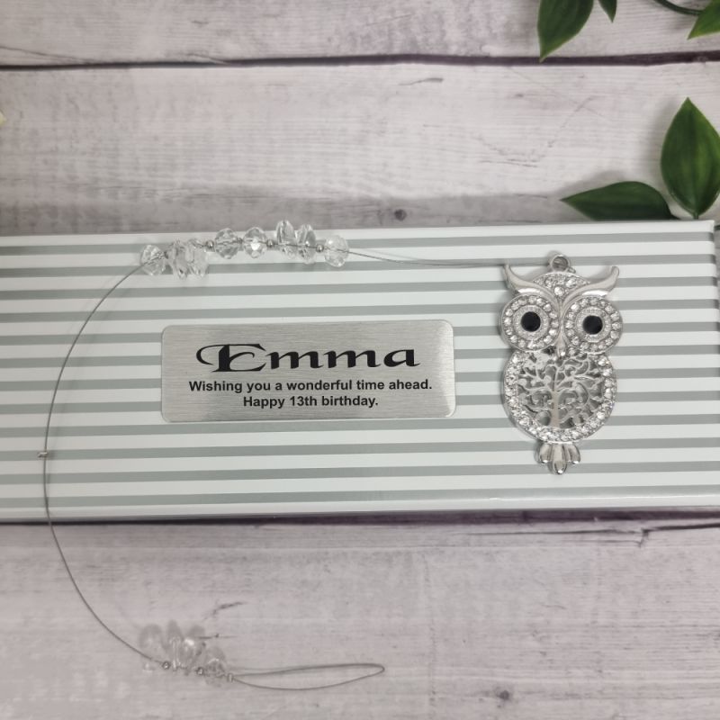 13th Birthday Diamante Owl Suncatcher