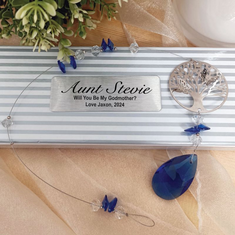 Personalised Godmother Tree of Life Suncatcher- Blue