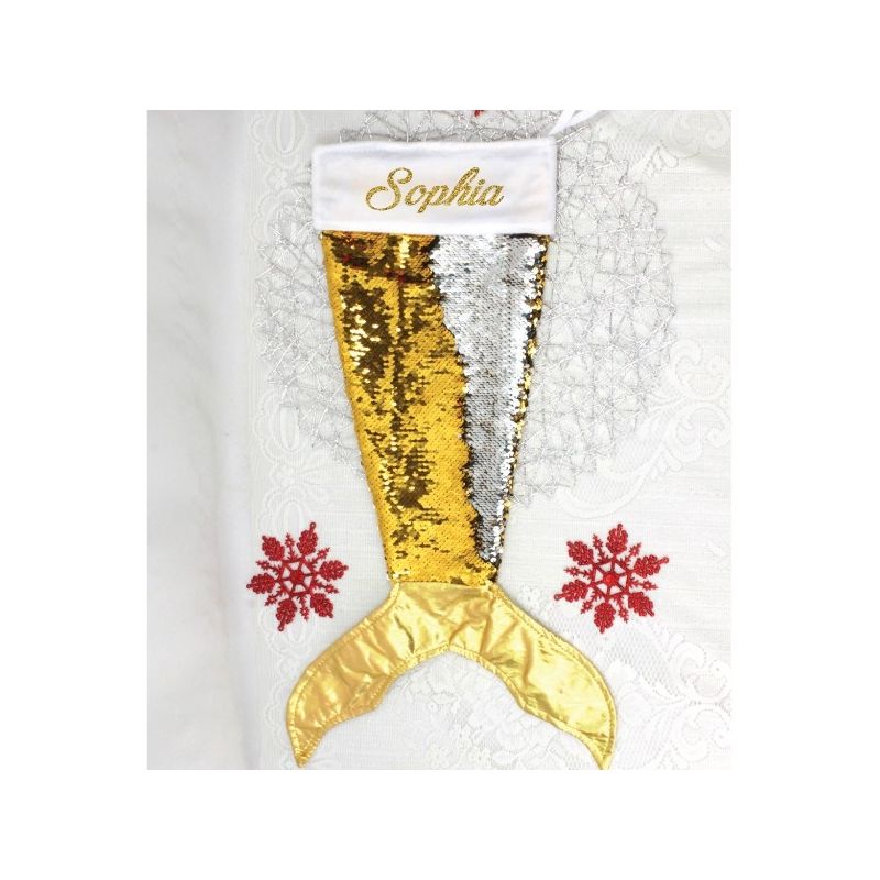 Mermaid Tail Sequin Christmas Stocking - Gold