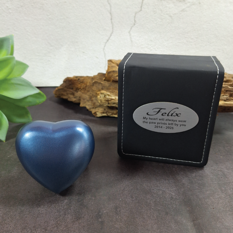Pet Memorial keepsake Heart Urn For Ashes Blue