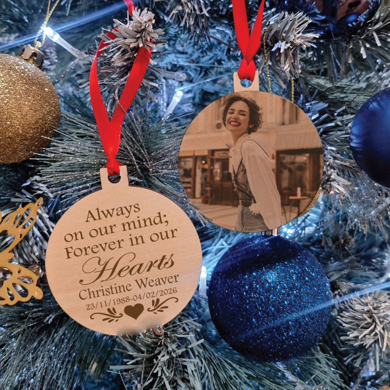 Memorial Christmas Photo Wooden Ornament - Our Hearts