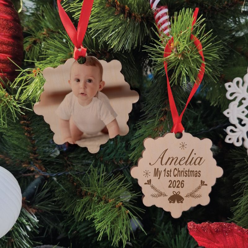 1st Christmas 2024 Photo Wooden Ornament