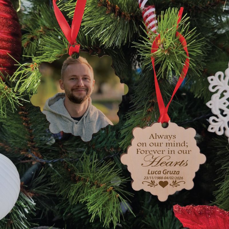 Memorial Christmas Photo Wooden Ornament - Our Hearts