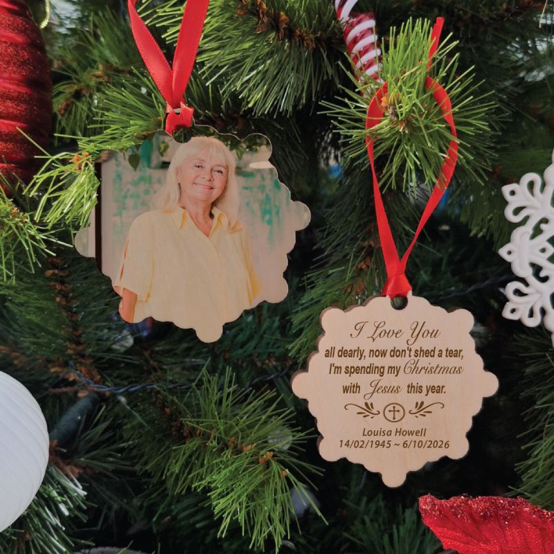 Memorial Christmas Photo Wooden Ornament - With Jesus