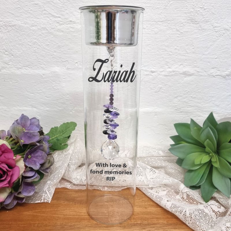 Memorial Candle Holder with Purple Suncatcher