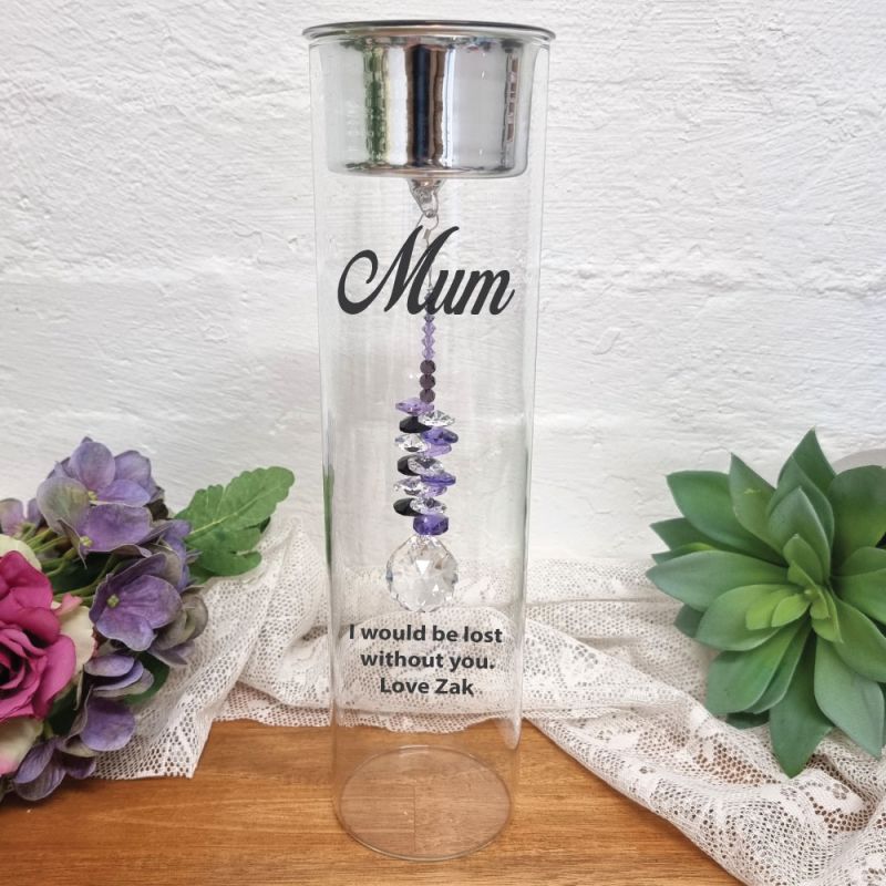 Mum Candle Holder with Purple Suncatcher