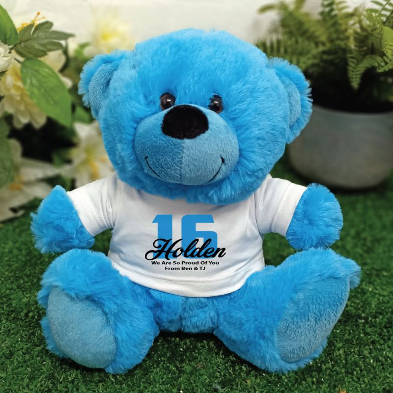 Personalised 16th Birthday Teddy Bear Plush Blue