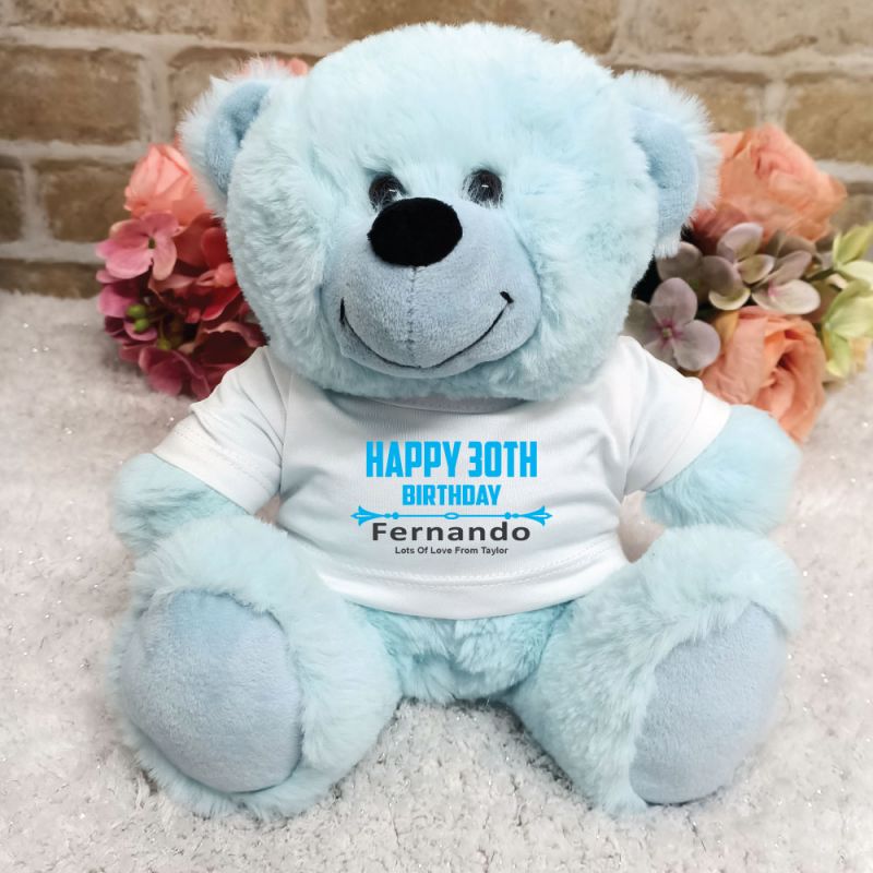 Personalised 30th Birthday Bear Light Blue Plush