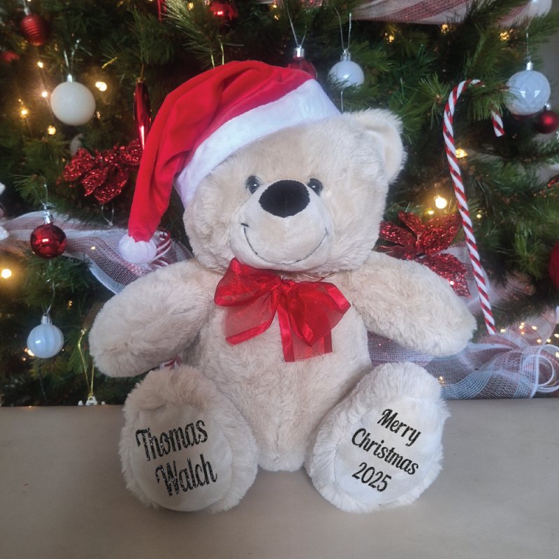 Christmas Teddy Bear Cream 30cm Red Hat