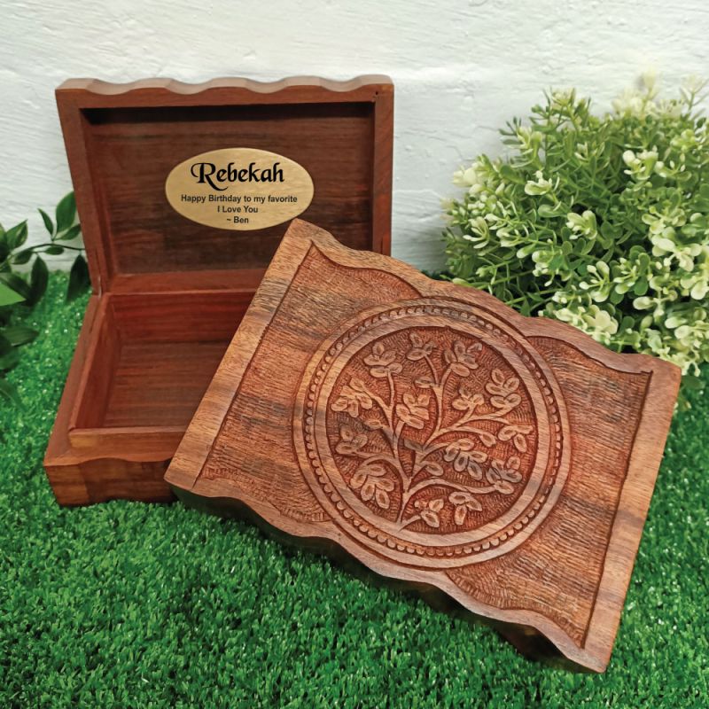 Birthday Carved Flower of Life Wood Trinket Box