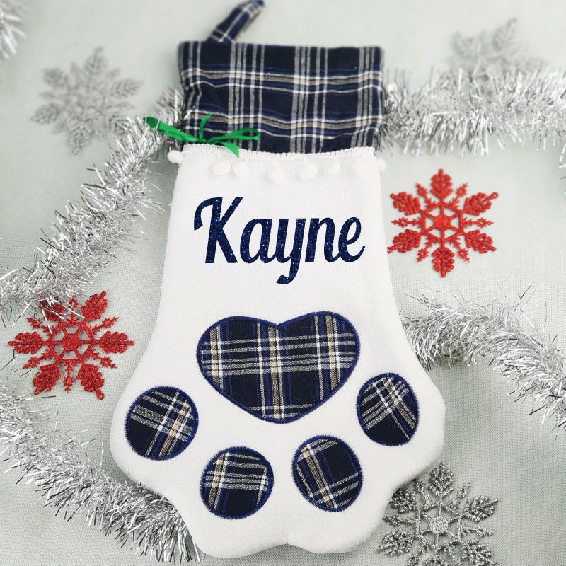Personalised Pet Christmas Stocking- Blue Plaid