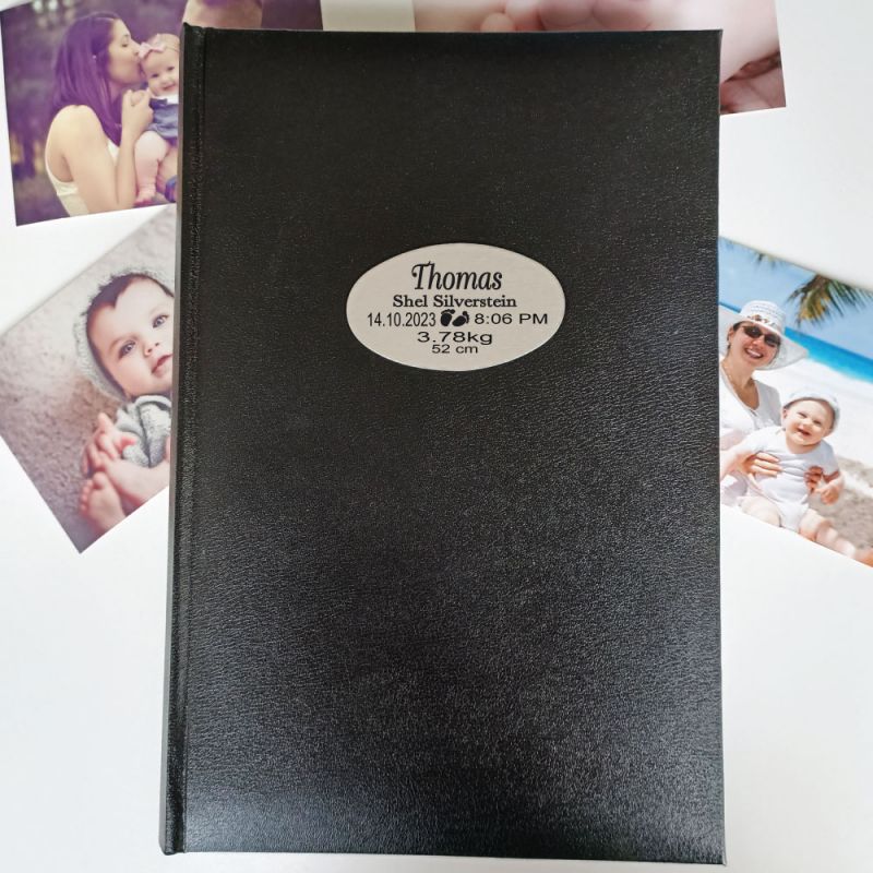 Personalised Baby Birth Details Album 300 Photo Black