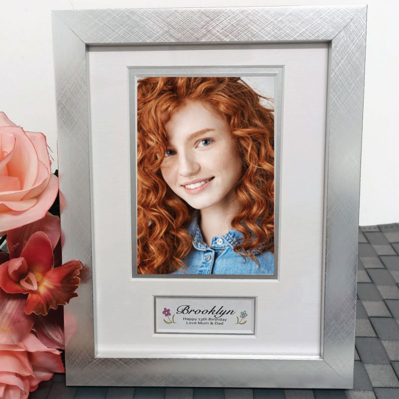 13th Birthday Photo Frame Silver Wood 4x6 Photo