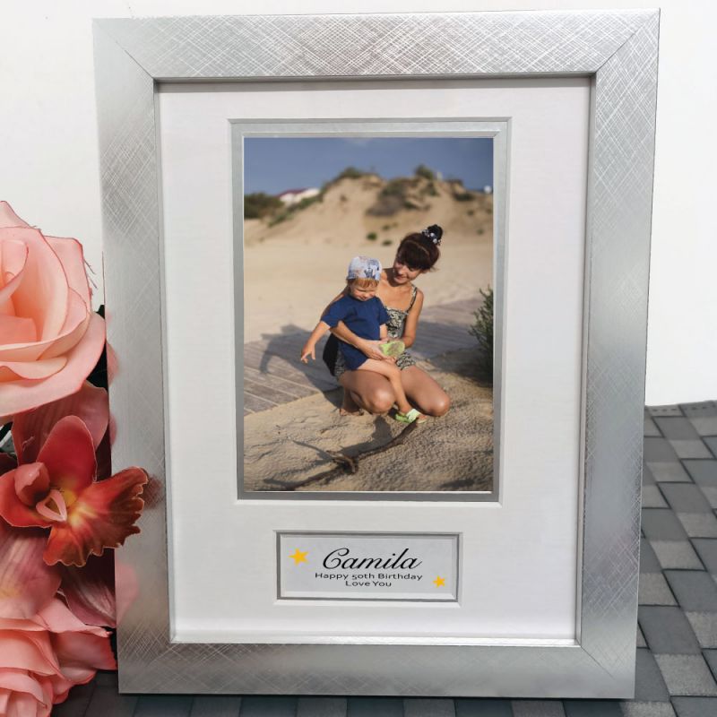 50th Birthday Photo Frame Silver Wood 4x6 Photo