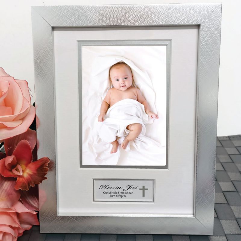 Baby Photo Frame Silver Wood 4x6 Photo