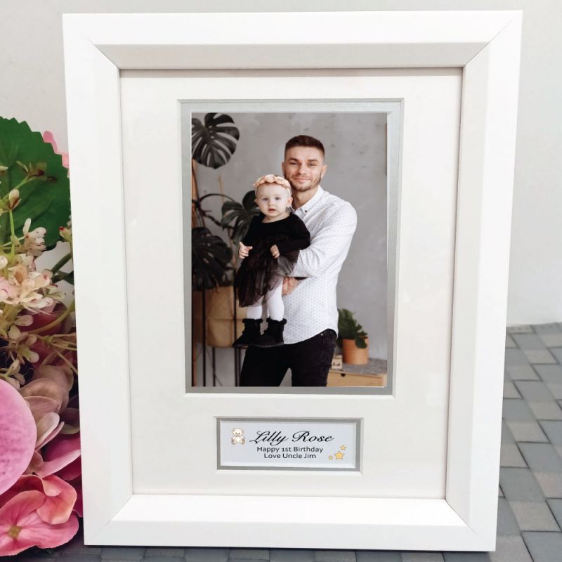 1st Birthday Photo Frame White Wood 4x6 Photo