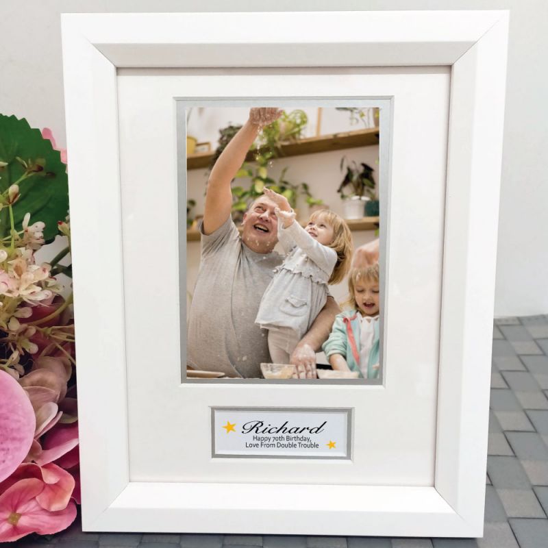 70th Birthday Photo Frame White Wood 4x6 Photo