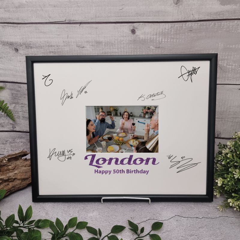 50th Birthday  Signature Frame Black Glitter 4x6 Photo