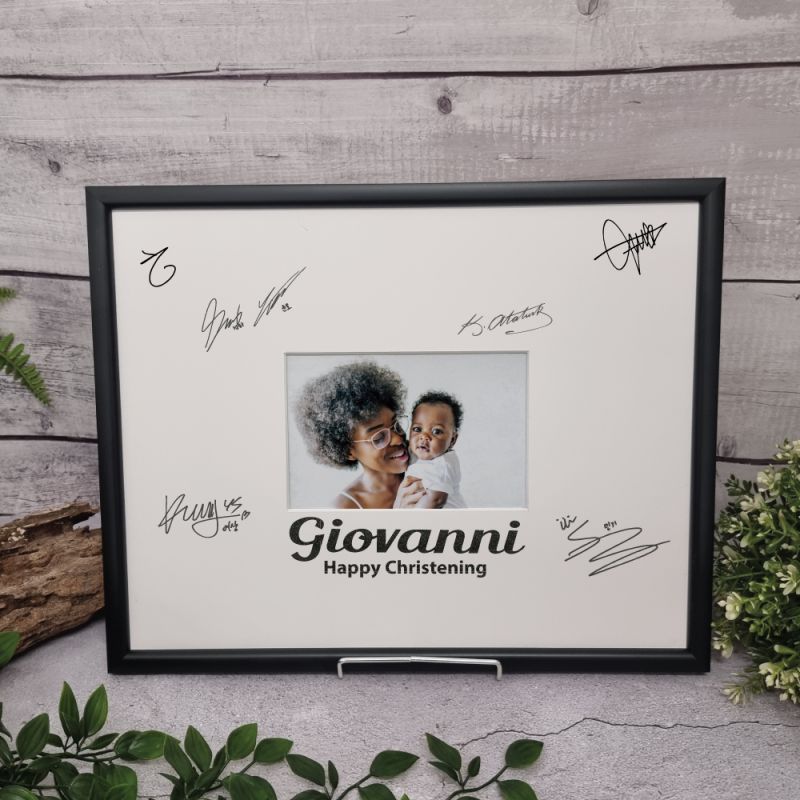 Christening Signature Frame Black Glitter 4x6 Photo