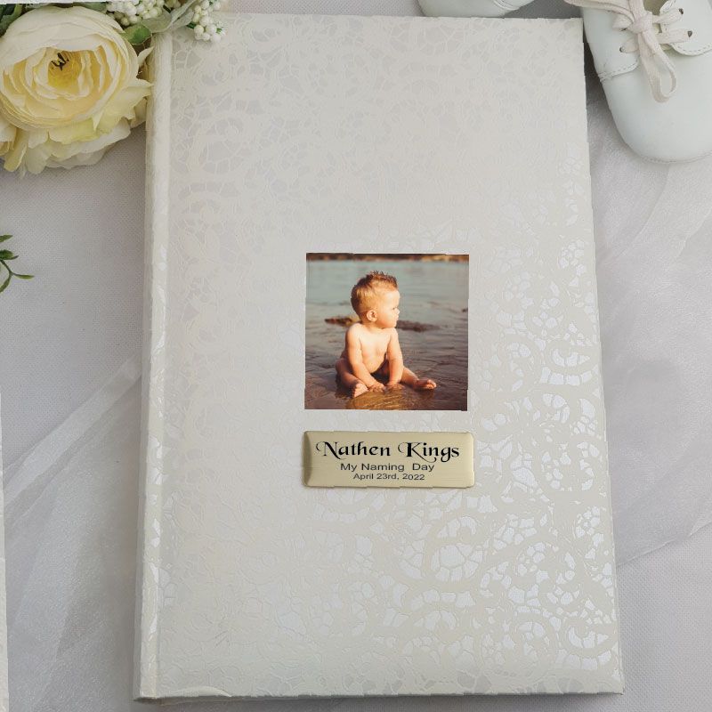 Personalised Cream Lace Naming Photo Album - 300