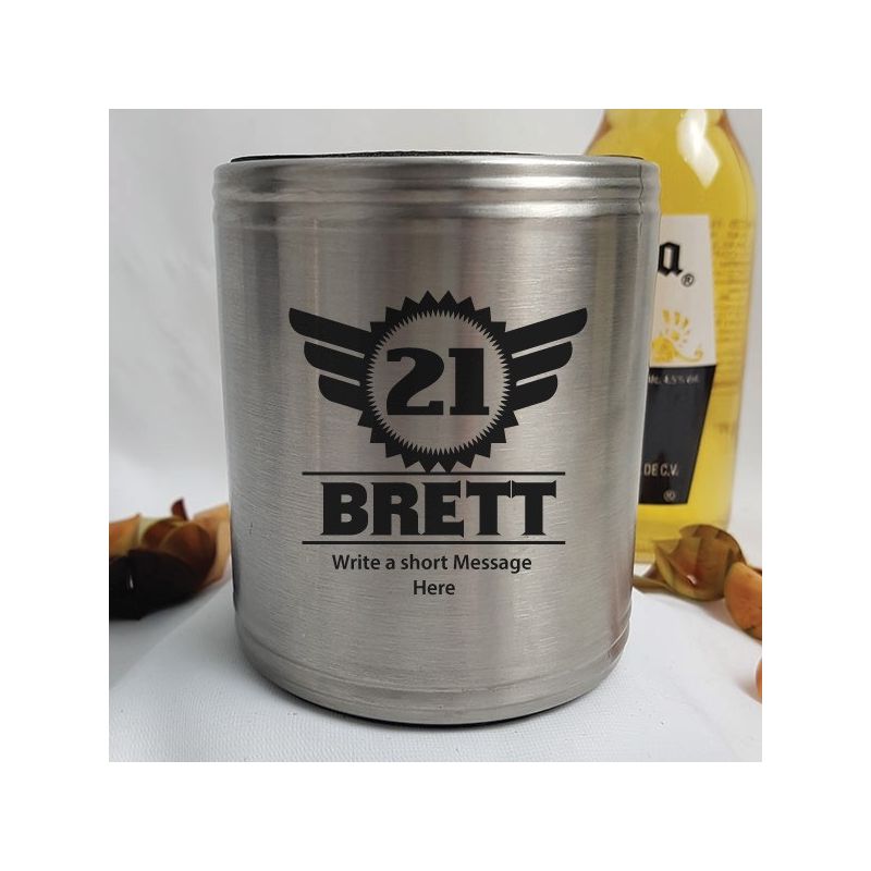 Personalised 21st Silver Can Cooler- Male Gift