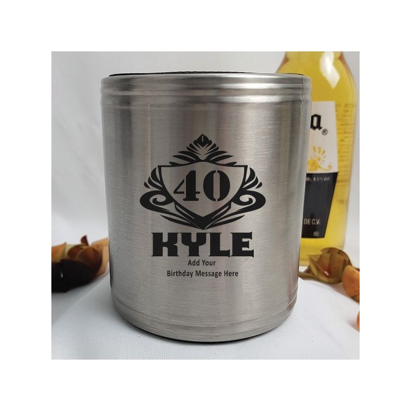 Personalised 40th Silver Can Cooler- Male Gift