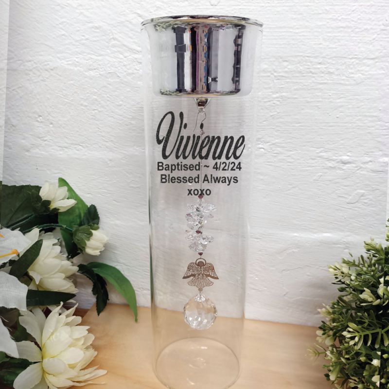 Baptism Glass Candle Holder Amethyst Angel