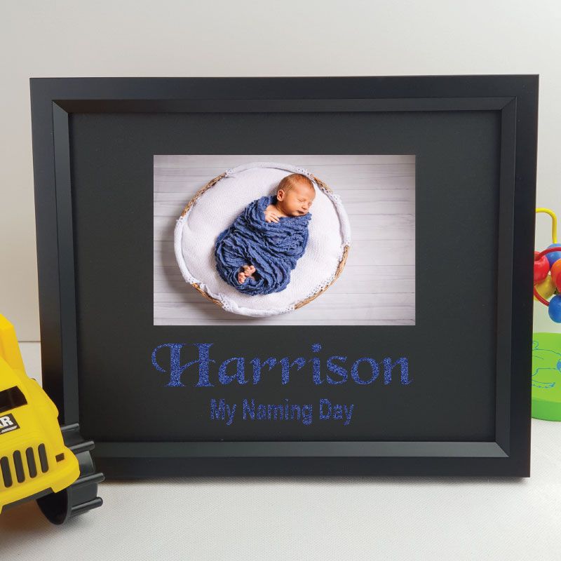 Naming Day Personalised Photo Frame 4x6 Glitter Black