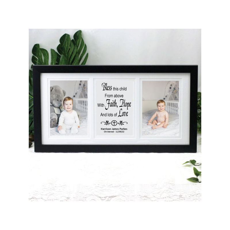 Christening Black Frame Gallery Collage Typography Print