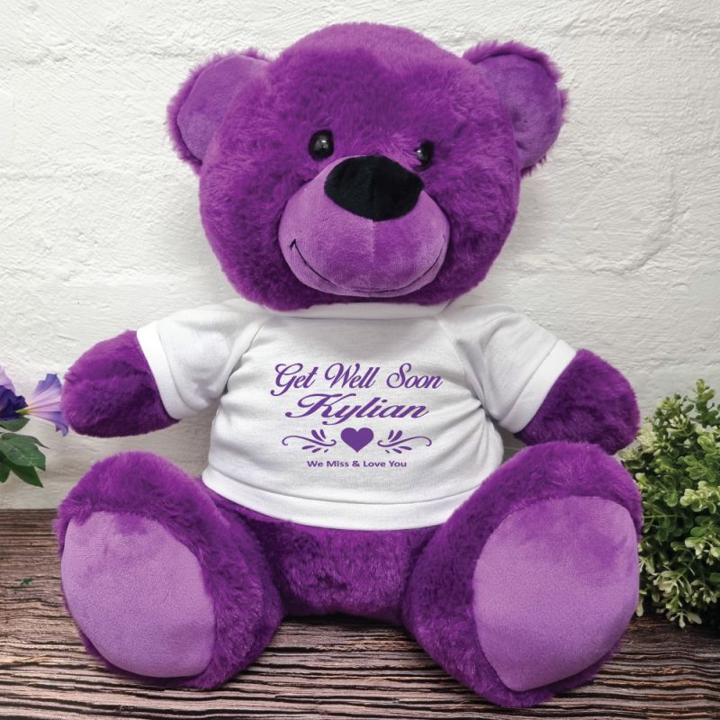 Get Well Bear with Personalised T-Shirt Purple 40cm