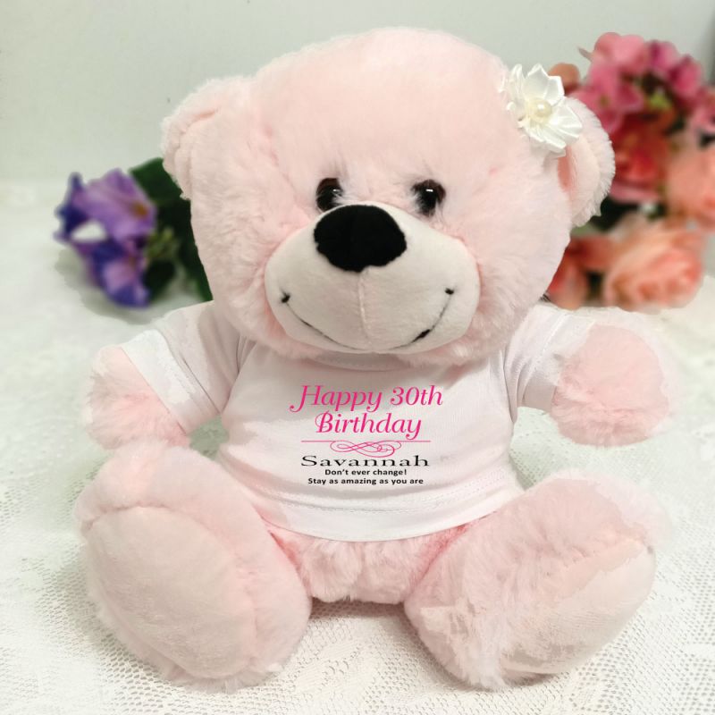 Personalised 30th Birthday Bear Light Pink Plush