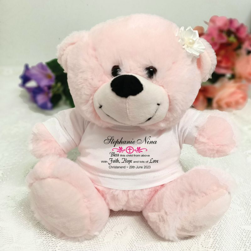 Christening Personalised Teddy Bear Pink Plush
