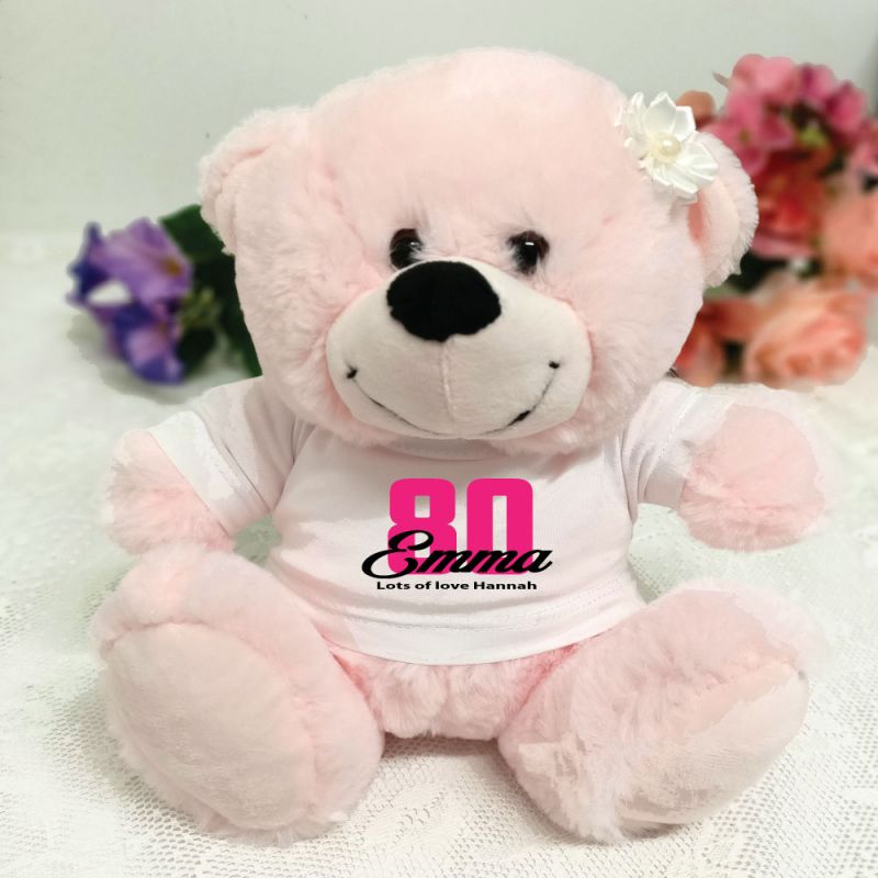80th Birthday Personalised Teddy Bear Light Pink Plush