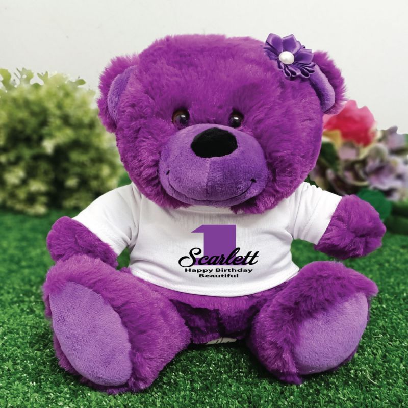 Personalised  1st Birthday Teddy Bear Plush Purple