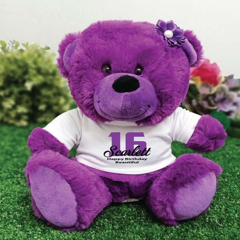 Personalised 16th Birthday Teddy Bear Plush Purple