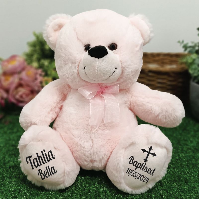 Baptism Personalised Teddy Bear 30cm Light Pink